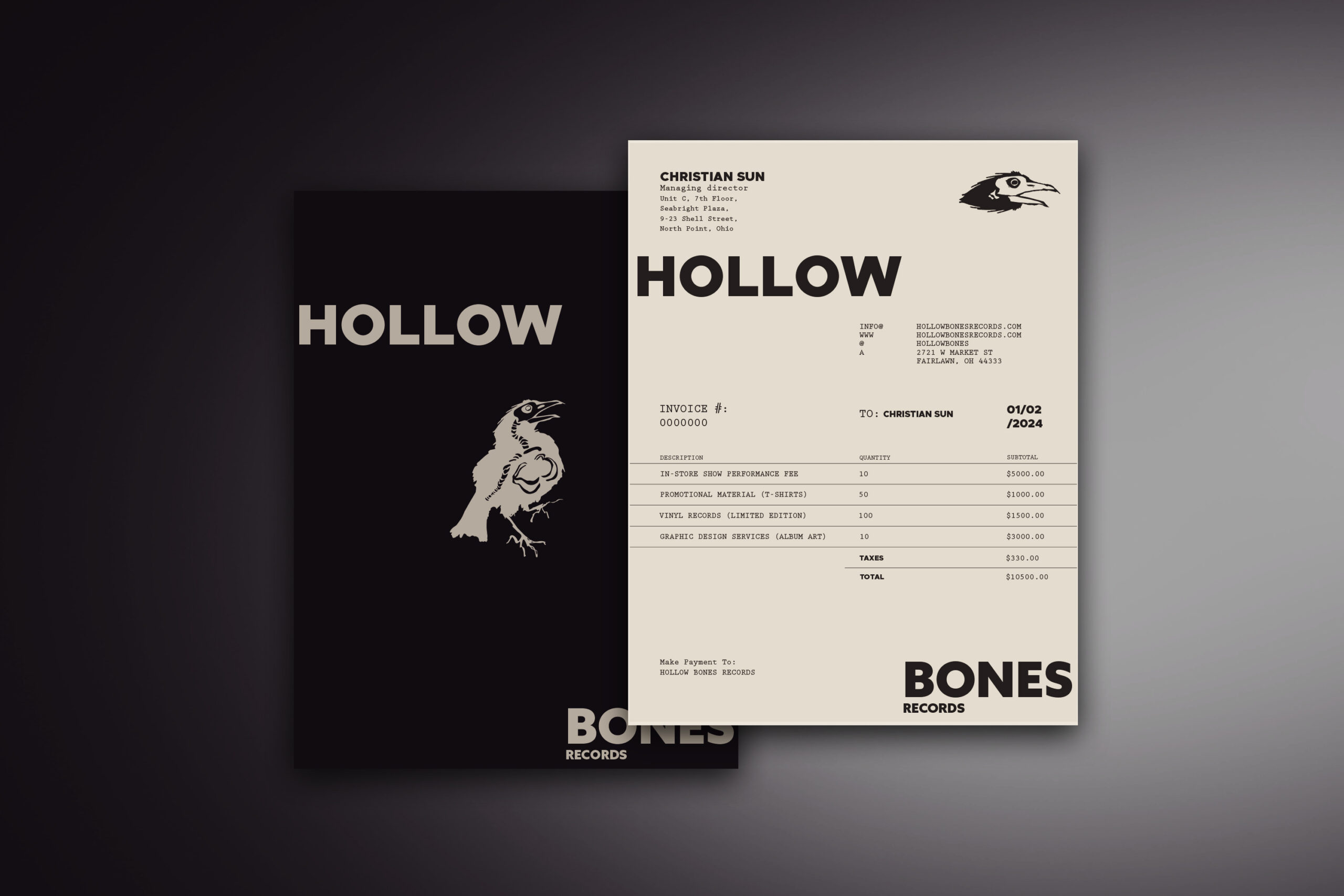 Hollow Bones Invoice